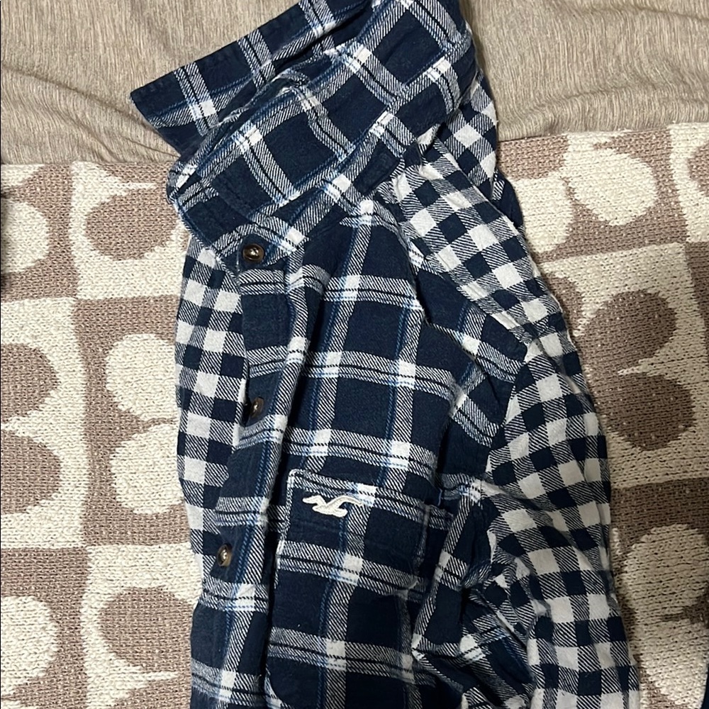Hollister Blue and White Plaid Jacket
